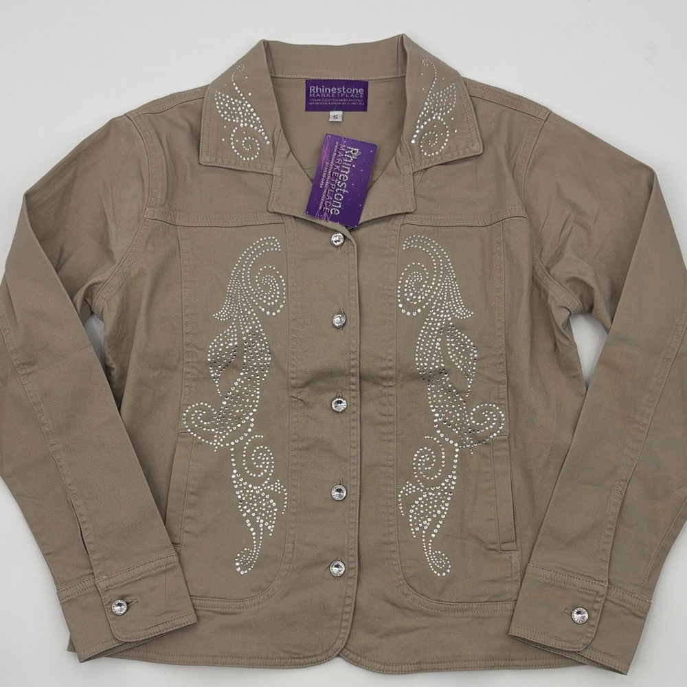 Rhinestone Embellished Tan Jacket, Size Small